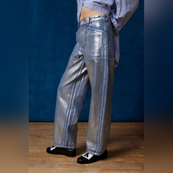 BDG Bella Baggy Patch Pocket Jeans - Metallic Wash - Picture 4 of 14